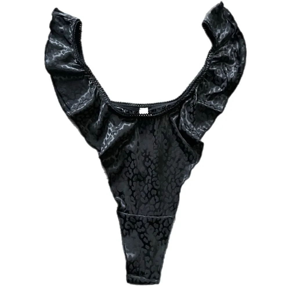 Victoria’s Secret Sexy Soft Satin French Cut Ruffle High leg thong panty black L